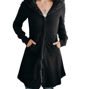 Prairie Underground Long Cloak Hoodie Black Women’s S Lagenlook neutral midi